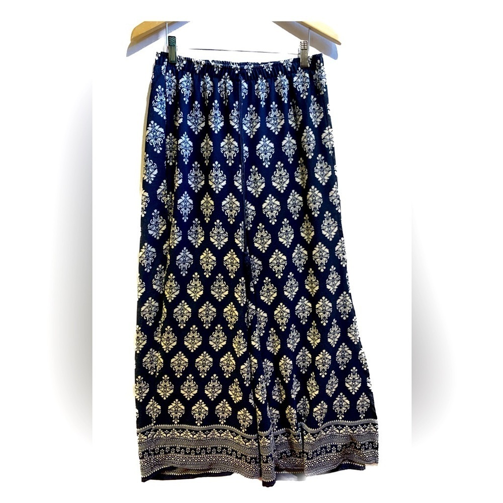 J. Valdi Navy Blue White Beach Cover up pants long side slit ladies size small